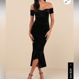 Lulus how much I care Black Off-Shoulder velvet Dress